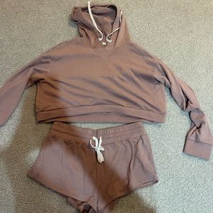 Pink Garage two piece set size small — shorts and hoodie